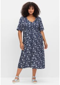 Große Größen Midikleid aus Viskose, mit Blümchenprint Gr. 56 blau von sheego für Damen