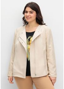 Große Größen Jacke mit Lasercut-Muster, aus Veloursleder-Imitat Gr. 54 beige von sheego für Damen