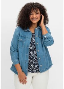Große Größen Jeansjacke mit Hemdkragen und Brusttaschen Gr. 44 blau von sheego für Damen