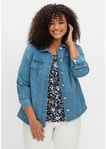 Große Größen Jeansjacke mit Hemdkragen und Brusttaschen Gr. 44 blau von sheego für Damen