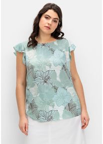 Große Größen Blusentop mit floralem Print und Volants Gr. 52 grün geblümt von sheego für Damen