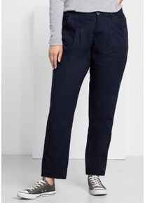 Große Größen Schmal zulaufende Chinohose mit Bundfalten Gr. 108 blau von sheego für Damen