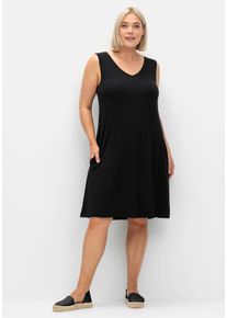 Große Größen A-Linien-Kleid mit raffiniertem Rückenausschnitt Gr. 44 schwarz von sheego für Damen