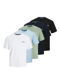 Jack & Jones Rundhalsshirt JACK & JONES "JJBEAU TEE SS FRONTPRINT 5PK MP", Herren, Gr. L, schwarz, Jersey, Obermaterial: 100% Baumwolle, bedruckt, modisch, relaxed fit, Rundhals, Kurzarm, Shirts