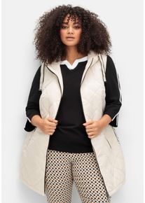Große Größen Lange Steppweste mit Kapuze und Kontrastdetails Gr. 48 beige von sheego für Damen