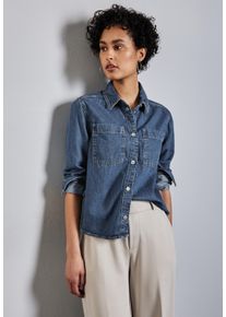 Street One Damen Jeansblusemedium blau clean, casual, Gr. 36, unifarben, Denim/Jeans, Obermaterial: 100% Baumwolle, Blusen, mit Druckknöpfen