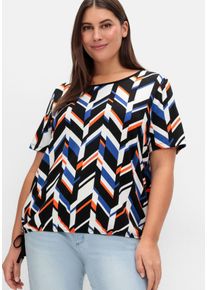 Große Größen Shirt mit Grafikprint und Saum-Gummizug Gr. 44 beige gemustert von sheego für Damen