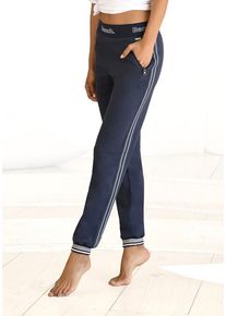 BENCH. LOUNGEWEAR Relaxhose blau Gr. 36/38 für Damen. Mit Logoschriftzug, Piping. Basic. Nachhaltig.