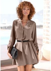 Lascana Longbluse taupe Gr. 34 für Damen. Mit tiefer V-Ausschnitt. Figurumspielend. Nachhaltig.