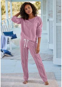 Vivance Dreams Pyjama violett Gr. 32/34 für Damen. Rundhals und Allover-Druck, Print, Druck. Bequem. Nachhaltig.