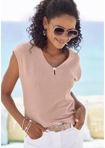 Lascana Kurzarmshirt 'mit Zierperle' pink Gr. 48/50 für Damen. Mit Rundhals. Bequem. Nachhaltig.