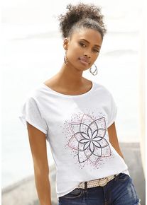 Buffalo T-Shirt 'mit modischem Frontdruck' weiß Gr. 32/34 für Damen. Rundhals und Print. Bequem. Nachhaltig.