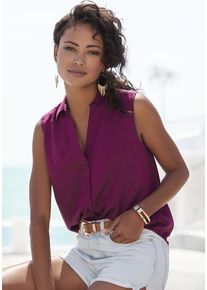 Lascana Blusentop violett Gr. 34 für Damen. Mit V-Ausschnitt. Figurumspielend