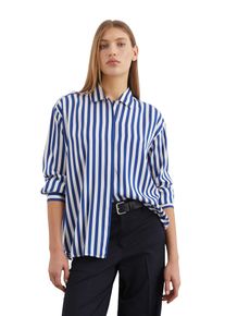Marc O'Polo MARC O'POLO Damen Langarmblusemulti, shiny blau, casual, Gr. 44, gestreift, Web, Obermaterial: 100% Viskose, Blusen, mit verdeckter Knopfleiste