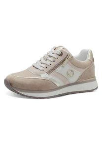 Tamaris Damen Keilsneaker, Gr. 40creme, glitzer, Leder, Textil, Lederimitat, aufgeraut, sportlich, Schuhe, Freizeitschuh, Halbschuh, Schnürschuh mit