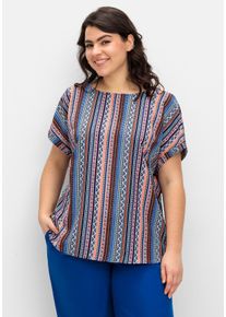 Große Größen Blusenshirt mit Ethnoprint Gr. 54 blau von sheego für Damen