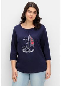 Große Größen 3/4-Arm-Shirt mit maritimem Frontdruck Gr. 46 blau von sheego für Damen