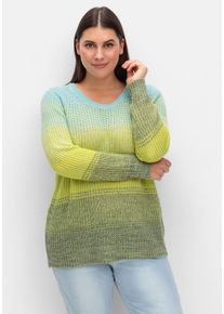 Große Größen Rippstrickpullover mit Rundhals und Farbverlauf Gr. 48 grün von sheego für Damen