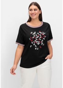 Große Größen Shirt mit Grafik-Frontprint und Glitzerdetails Gr. 50 schwarz von sheego für Damen