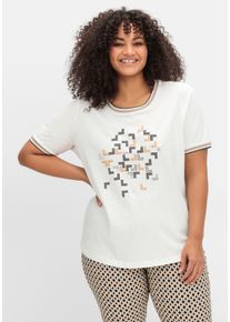 Große Größen Shirt mit Grafik-Frontprint und Glitzerdetails Gr. 46 beige von sheego für Damen