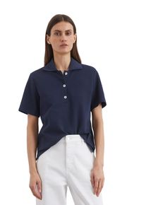 Marc O'Polo MARC O'POLO Damen Poloshirtcloudless night, casual, Gr. XS, Obermaterial: 100% Baumwolle, Shirts, mit lässiger Honeycomb-Struktur