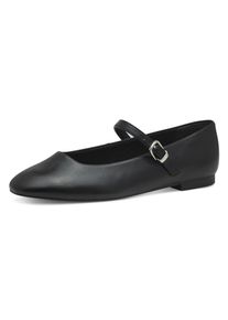 Tamaris Damen Riemchenballerina, Gr. 38, schwarz, Lederimitat, unifarben, klassisch, Schuhe, Blockabsatz, Businessschuh, Flats in veganer Verarbeitung