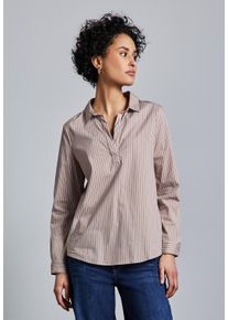 Street One Damen Langarmbluse, beige, casual, Gr. 38, gestreift, Web, 79% Baumwolle, 19% Nylon, 2% Elasthan, Blusen, aus Baumwolle mit Stretchanteil