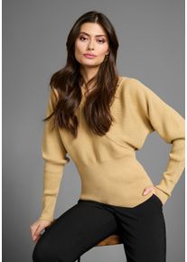 Laura Scott Damen Fledermauspullover, gold, feminin, Gr. 38, metallisierte Fasern, Rippstrick, Obermaterial: 38% Viskose, 24% metallisierte Fasern,