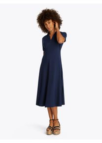 Tommy Hilfiger Damen Polokleid "LYOCELL OPEN-NK MIDI DRESS", blau, casual, Gr. XL, unifarben, Piquu00e9, Obermaterial: 65% Lyocell, 32% Baumwolle, 3%