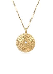 Elli Damen Collierkettchen "Sternzeichen Glas Kristalle Weiß 925 Sterling Silver Gold-plated", 60,mit Steinen, Silber 925 (Sterlingsilber), L: 60cm,
