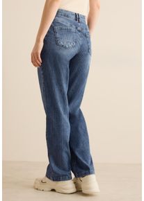 Cecil Damen Straight-Jeans, blau, casual, Gr. 34, unifarben, Jeans, 93% Baumwolle, 5% Elastomultiester, 2% Elasthan, Jeans, High Waist
