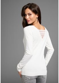 Laura Scott Damen V-Ausschnitt-Pullover, weiß, feminin, Gr. 40, unifarben, Feinstrick, Obermaterial: 70% Viskose, 30% Polyamid. Spitze: 90%