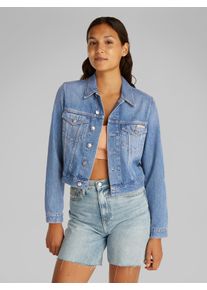 Damen Jeansjacke "CROPPED 90'S DENIM TRUCKER", blau, Gr. XS, Calvin Klein Jeans, unifarben, Denim/Jeans, Obermaterial: 100% Baumwolle, Jacken, in