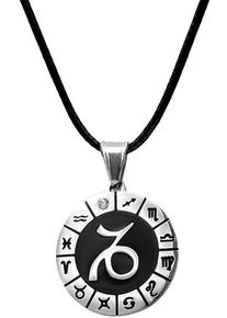 Firetti Damen Kette mit Anhänger "Schmuck Geschenk Edelstahl Leder Halsschmuck Halskette Sternzeichen", Steinbock, Edelstahl-Leder, L: 80cm B: 2mm,