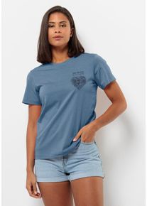 Jack Wolfskin Damen T-Shirt "DISCOVER HEART T W", blau, Gr. L, OBERSTOFF: 100% BAUMWOLLE, Shirts