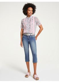 Heine Damen Druckbluse, bunt, Gr. 48, gemustert, mehrfarbig, geblümt, 100% Polyester, Spitze:100% Baumwolle, Top:100% Viskose, Blusen