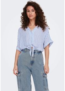 Only Damen Kurzarmbluse "ONLPAULA LIFE S/S TIE SHIRT WVN NOOS", blau, modisch, Gr. S, gestreift, Web, Obermaterial: 100% Viskose, Blusen