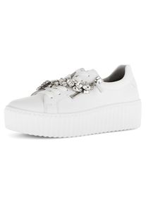 Gabor Damen Plateausneaker, Gr. 42, weiß, Kalbsleder, unifarben, modisch, Schuhe, Freizeitschuh, Halbschuh, Schnürschu mit Best Fitting-Ausstattung