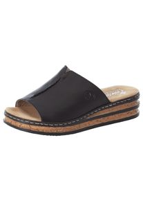 Rieker Damen Pantolette, Gr. 36, schwarz, Lederimitat, unifarben, klassisch, Schuhe, Plateau, Sommerschuh, Schlappen in klassischer Optik