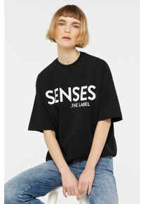 Damen Rundhalsshirt, schwarz, casual, Gr. S, SENSES.THE LABEL, bedruckt, Material: 100% Baumwolle, Shirts, aus Baumwolle