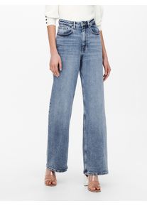 Only Damen High-waist-Jeans "ONLJUICY HW WIDE LEG", blau, modisch, Gr. 26, Abriebeffekte, Denim/Jeans, Obermaterial: 98% Baumwolle, 2% Elasthan, Jeans