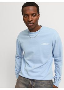 Jack & Jones JACK & JONES Herren Sweatshirt "JJBEAU SWEAT CREW NECK", blau, modisch, Gr. S, unifarben, angeraute Sweatware, Obermaterial: 80% Baumwolle, 20%