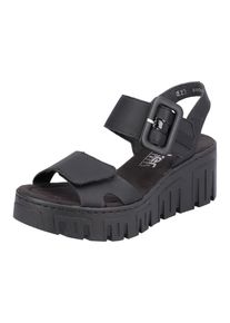 Rieker Damen Keilsandalette, Gr. 38, schwarz, Lederimitat, modisch, Schuhe, Sommerschuh, Sandale, Keilabsatz, mit Plateau
