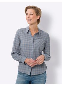 Classic Basics Damen Flanellbluse, blau, Gr. 42, gemustert, mehrfarbig, kariert, 100% Baumwolle, Blusen