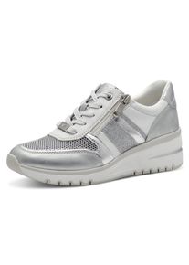Marco Tozzi Damen Keilsneaker, Gr. 41, weiß, Textil, Lederimitat, schimmernd, sportlich, Schuhe, Freizeitschuh, Halbschuh, Schnürschuh mit