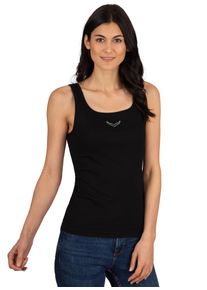 TRIGEMA Damen Tanktop "TRIGEMA Trägershirt mit Kristallsteinen", schwarz, casual, Gr. M, 95% Baumwolle, 5% Elastan, Tops