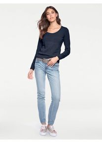 Heine Damen Rundhalspullover "Rundhals-Pullover", blau, Gr. 44, unifarben, 100% Baumwolle, Pullover