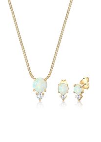 Elli Damen Schmuckset "Zirkonia Synthetischer Opal Weiß 925 Sterling Silber vergoldet", OneSize,mit Stein, gold, Silber 925 (Sterlingsilber),