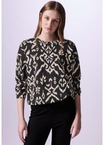 Damen Langarmshirt, schwarz, casual, Gr. 42, STREET ONE STUDIO, gemustert, Stoff, 49% Polyester, 43% Viskose, 8% Elasthan, Shirts, aus elastischem