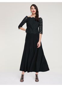 Heine Damen Spitzenbluse, schwarz, Gr. 44, unifarben, 55% Polyester, 45% Polyamid, Blusen